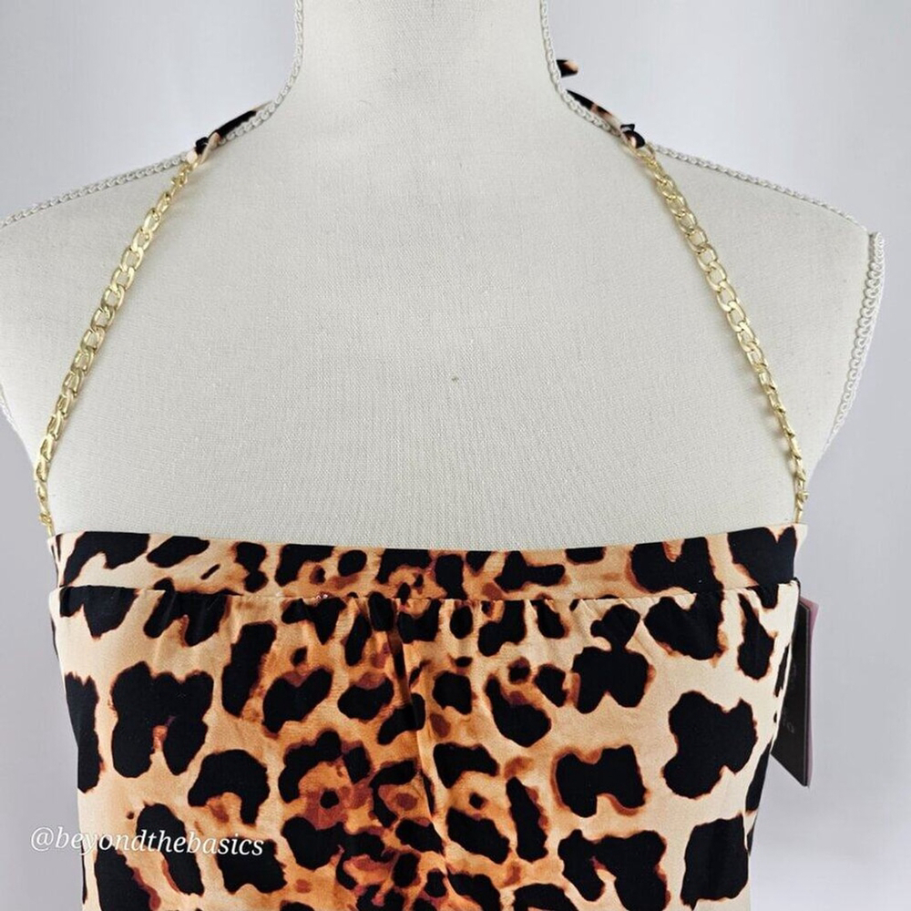 Vince Camuto Cheetah Print Chain Halter Blouson Tankini Top Women's Size M NWT - Picture 2 of 13